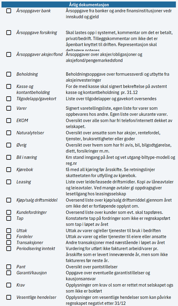 Årsoppgjør dokumentasjon